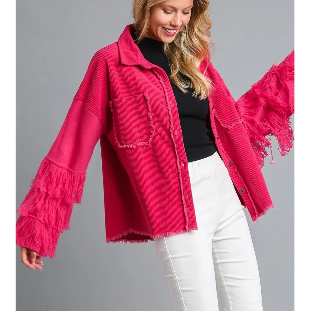 LADIES UMGEE CORDUROY CHEST POCKET COLLAR BUTTON DOWN JACKET